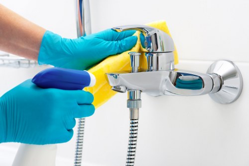 Technician preparing a carpet for steam cleaning service